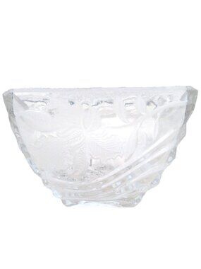 Anna Hutte FTD LEAD CRYSTAL GLASS IRIS OBLONG BEVELED ETCH VASE CANDY BOWL DISH